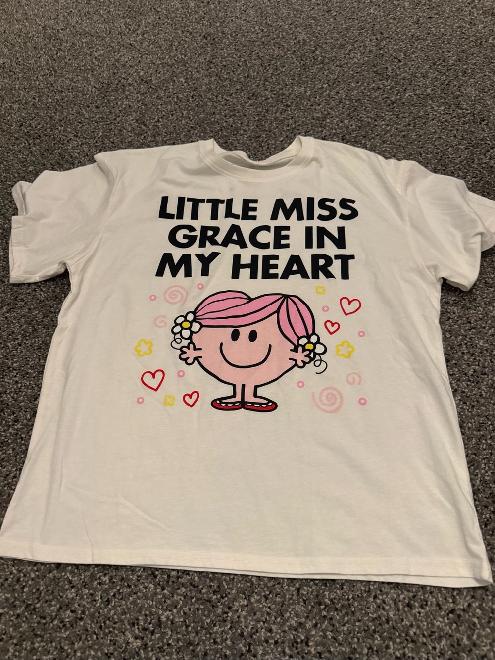 Little Miss White Tee with Pink Cartoon Graphic